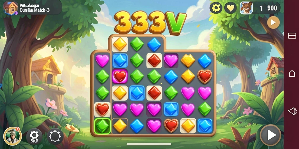 Tampilan menarik dari gameplay seru 333V Match-3.