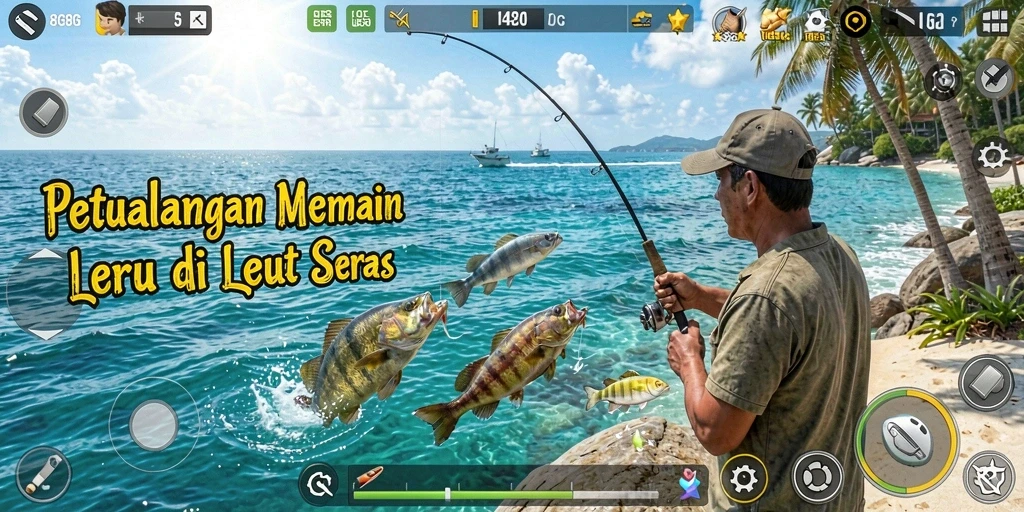 Gameplay seru 8G8G dengan aksi menangkap ikan.