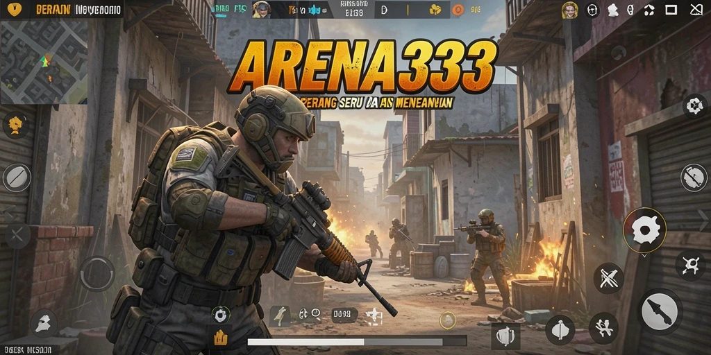 Tangkapan layar ARENA333 menampilkan aksi gameplay FPS yang menegangkan.