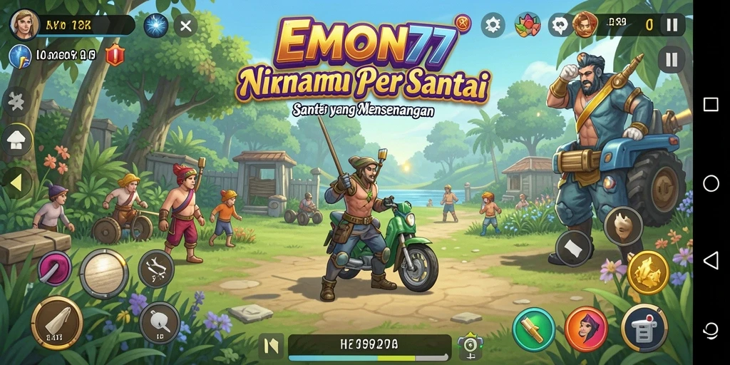 Tampilan gameplay EMON77 yang cerah dan menyenangkan.