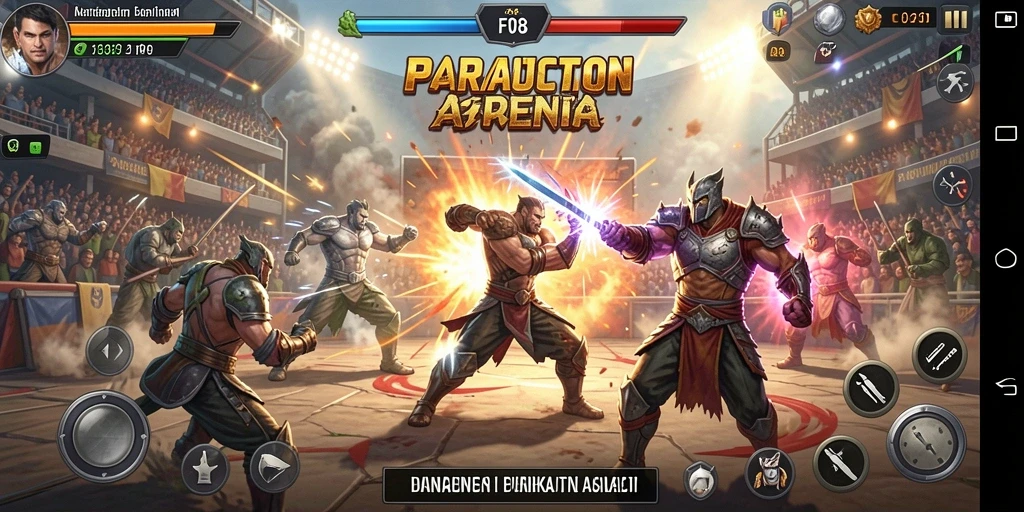 Tampilan epic dari pertarungan karakter dalam F08.
