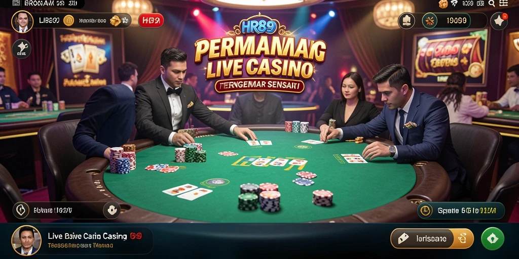 Tampilan gameplay menarik dari HR89 dengan dealer langsung dan suasana kasino.