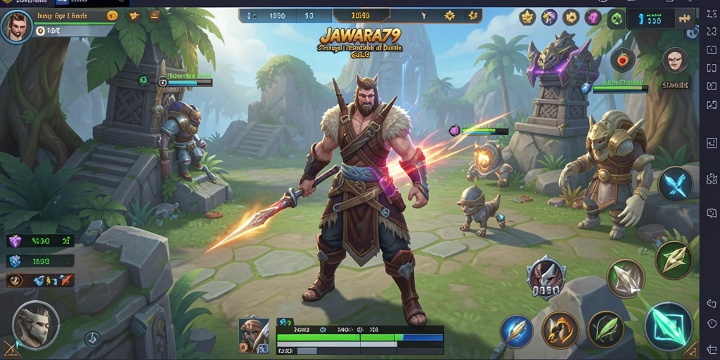 Tampilan gameplay intens JAWARA79 di medan perang SLG.