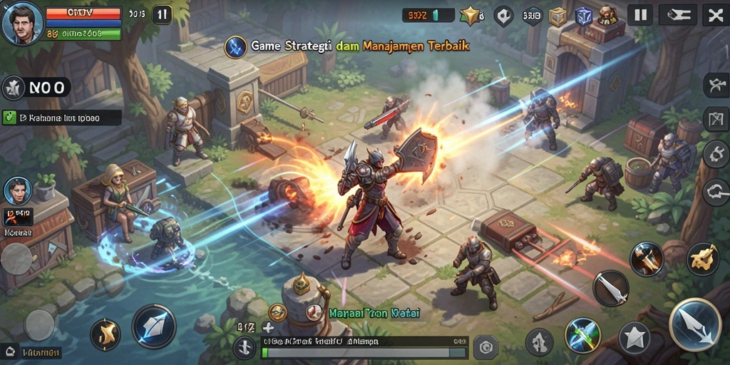 Tangkapan layar gameplay KOSTOTO menampilkan strategi dan manajemen yang intens.