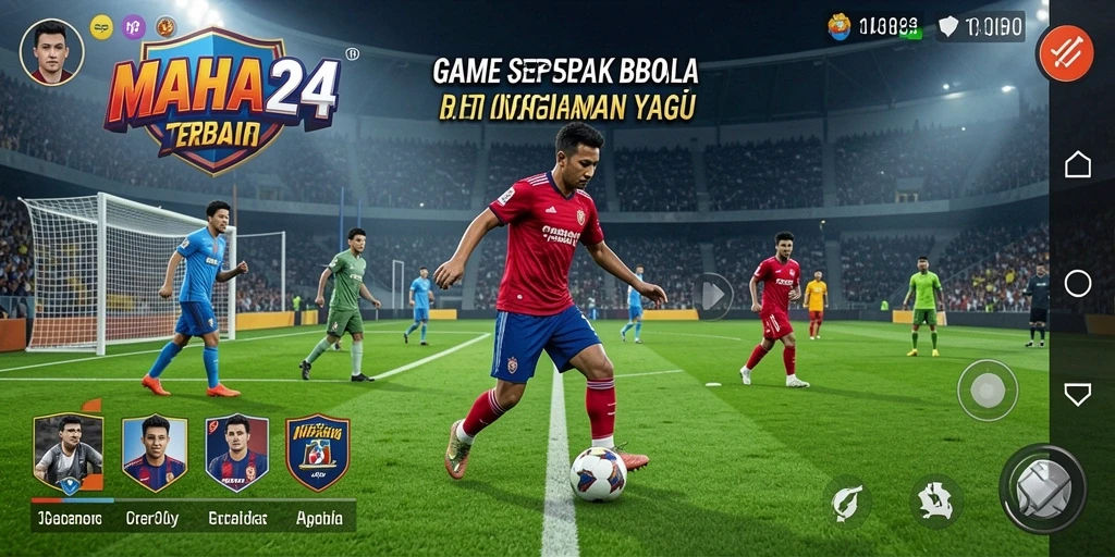 Tampilan gameplay menarik dalam MAHA24 dengan aksi sepak bola yang seru.