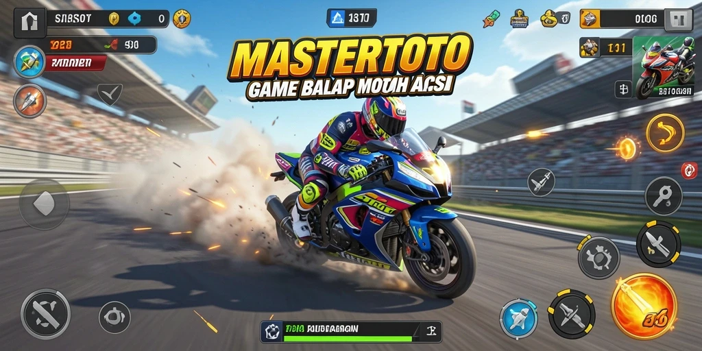 Screenshot MASTERTOTO menunjukkan balapan motor yang intens dan grafis menakjubkan.