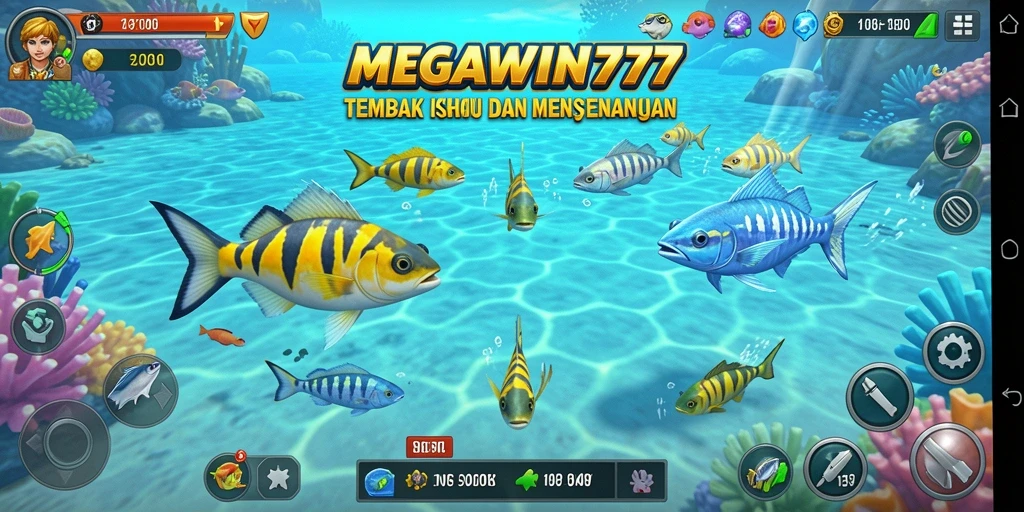 Tangkapan layar gameplay MEGAWIN777 yang menampilkan aksi menembak ikan.