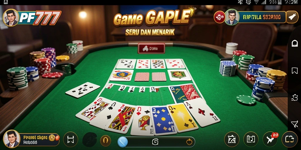 Tampilan gameplay Gaple yang seru di PF777 dengan kartu kaya warna.