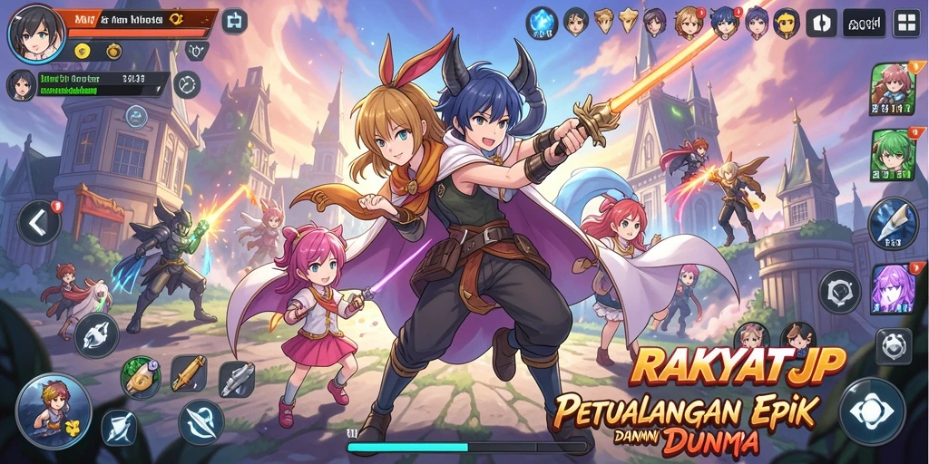 Screenshot gameplay RAKYATJP menampilkan petualangan seru karakter dalam dunia Anime.
