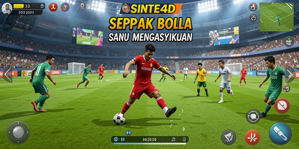 Screenshot SINTE4D menunjukkan aksi penuh semangat di lapangan sepak bola.