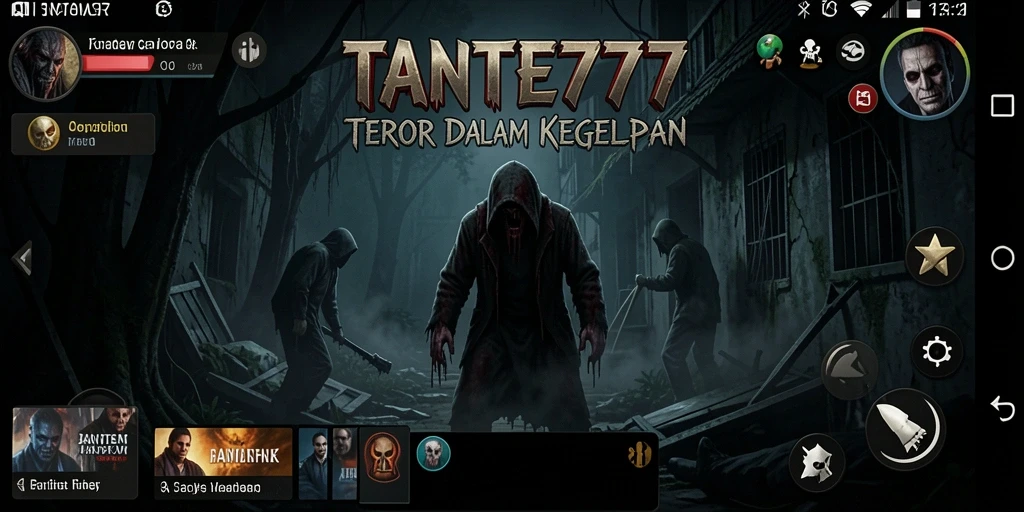 Screenshot gameplay TANTE777 dengan suasana horor yang mencekam.
