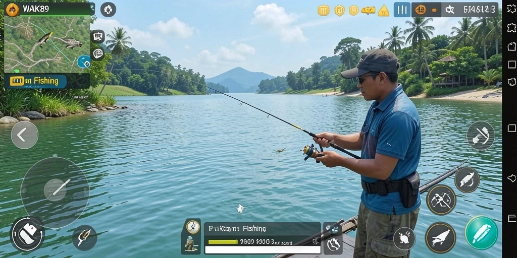 Gameplay WAK89 yang penuh warna dan menantang saat memancing.